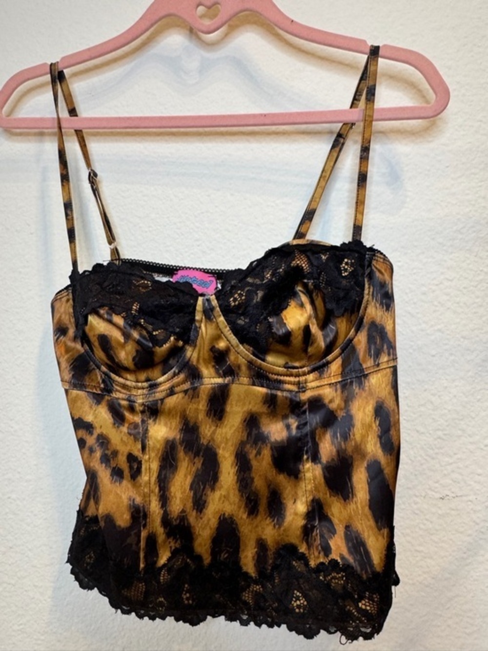 Edikted Leopard Satin Lace Bustier - Black & Gold